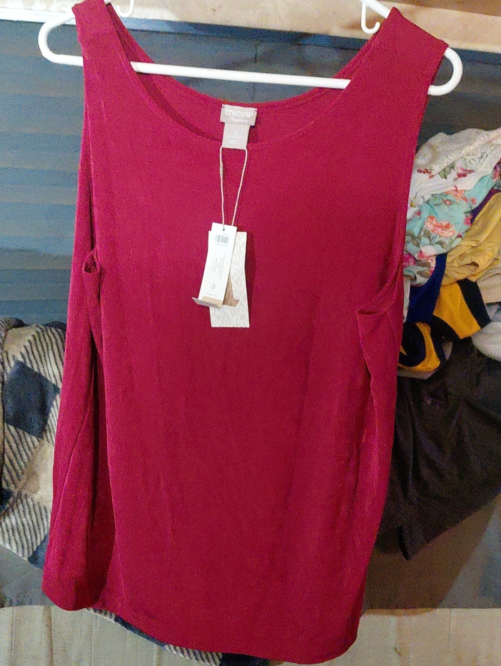 Chico's Sleeveless Cold-Shoulder Top in Berry Plum